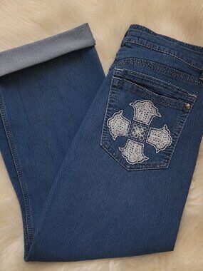 Royal Knights & Co Demin Women's Cropped Capri Jeans with Lace Detail